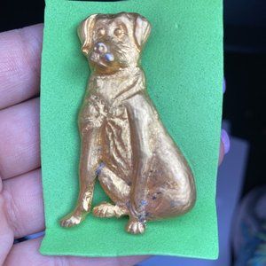 Vintage Dog Boston Terrier Puppy Gold Tone Animal Textured Brooch Pin